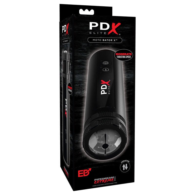 Image featuring only the retail packaging of the PDX Moto Bator X. The box design, logos, and product imagery are clearly displayed on a white background. | Flirty Bay adult store Perth